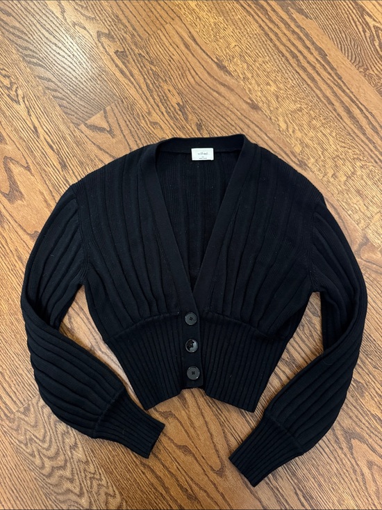Wilfred Sweaters - Wilfred Black Ribbed V-Neck Button-Front Cardigan
